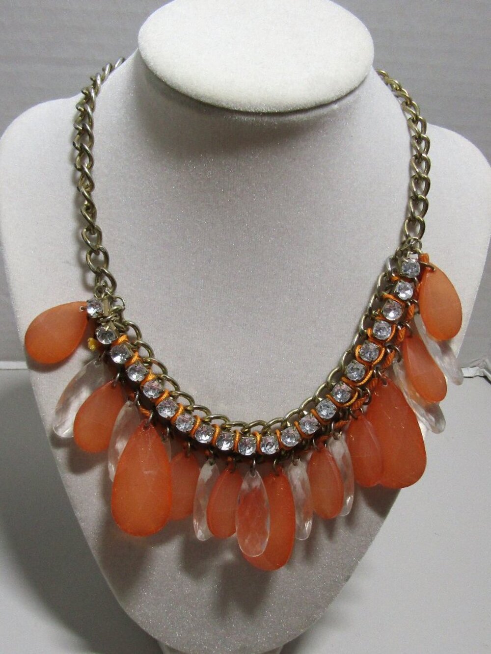 vintage retro choker orange and clear acrylic drops with row of rhinestones